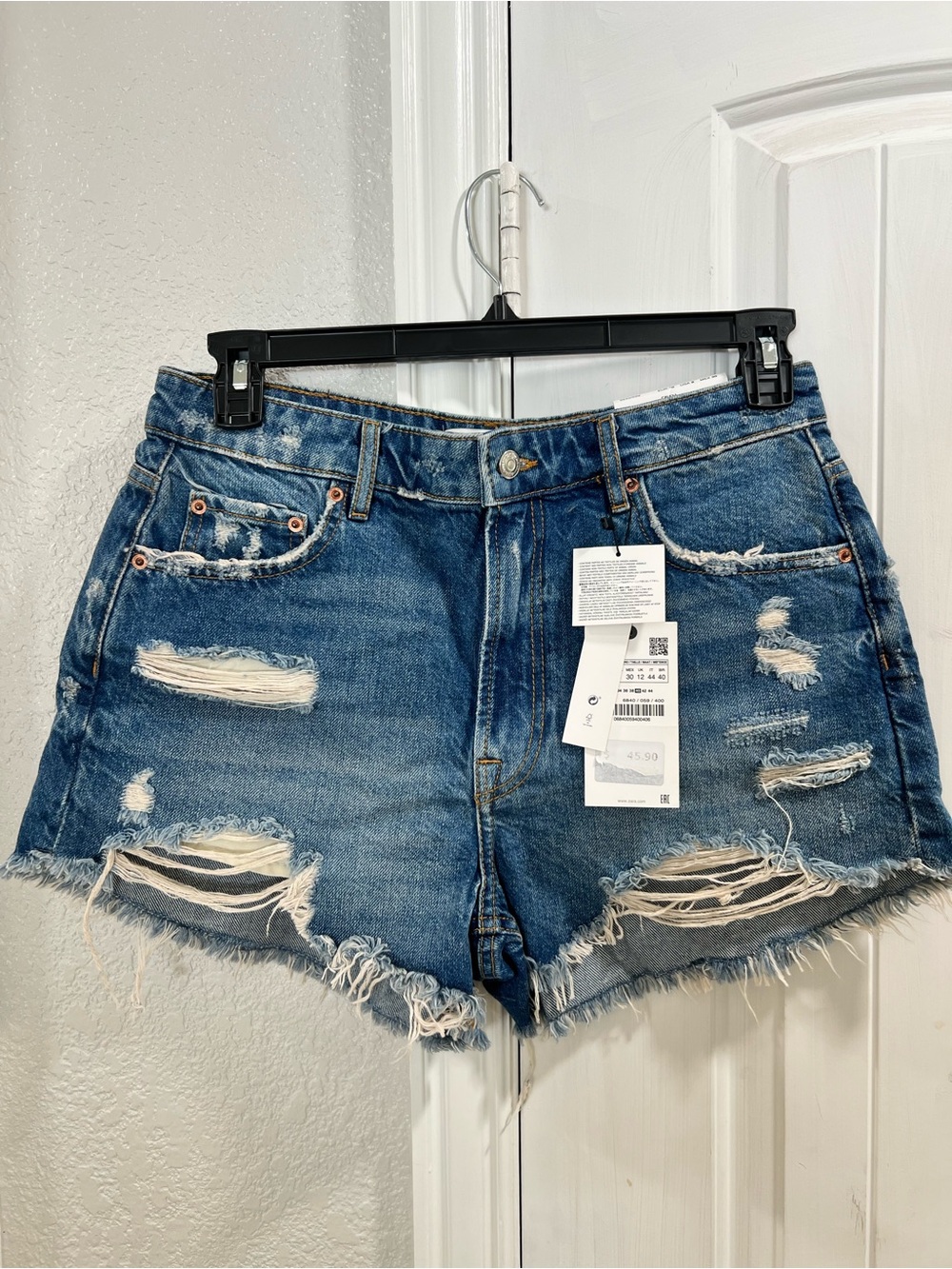 Zara Blue Ripped Denim Shorts